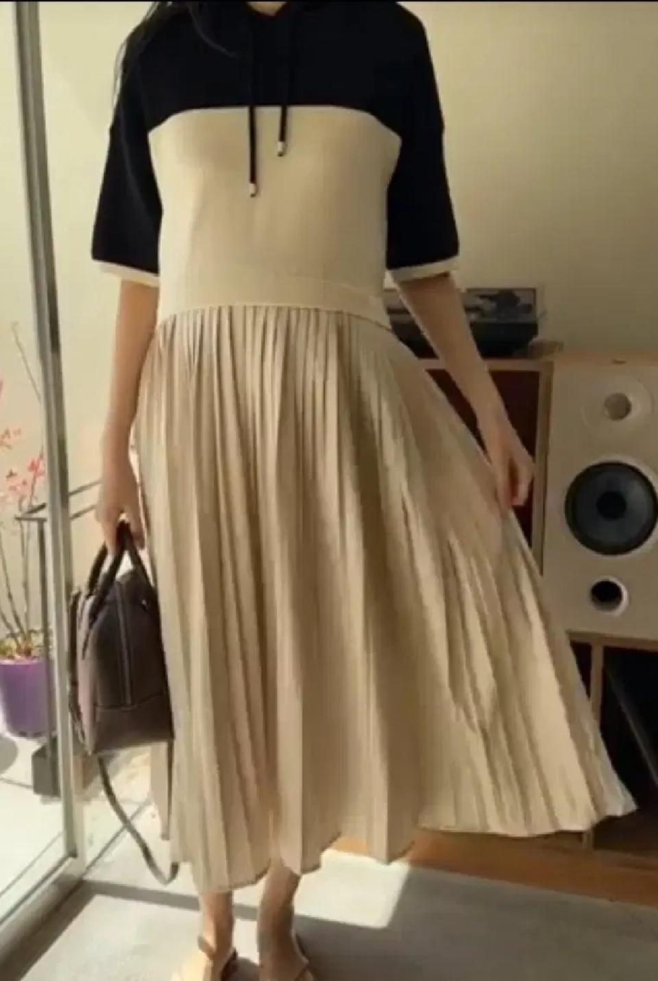 ❤플리츠배색원피스 후드니트원피스 임부원피스