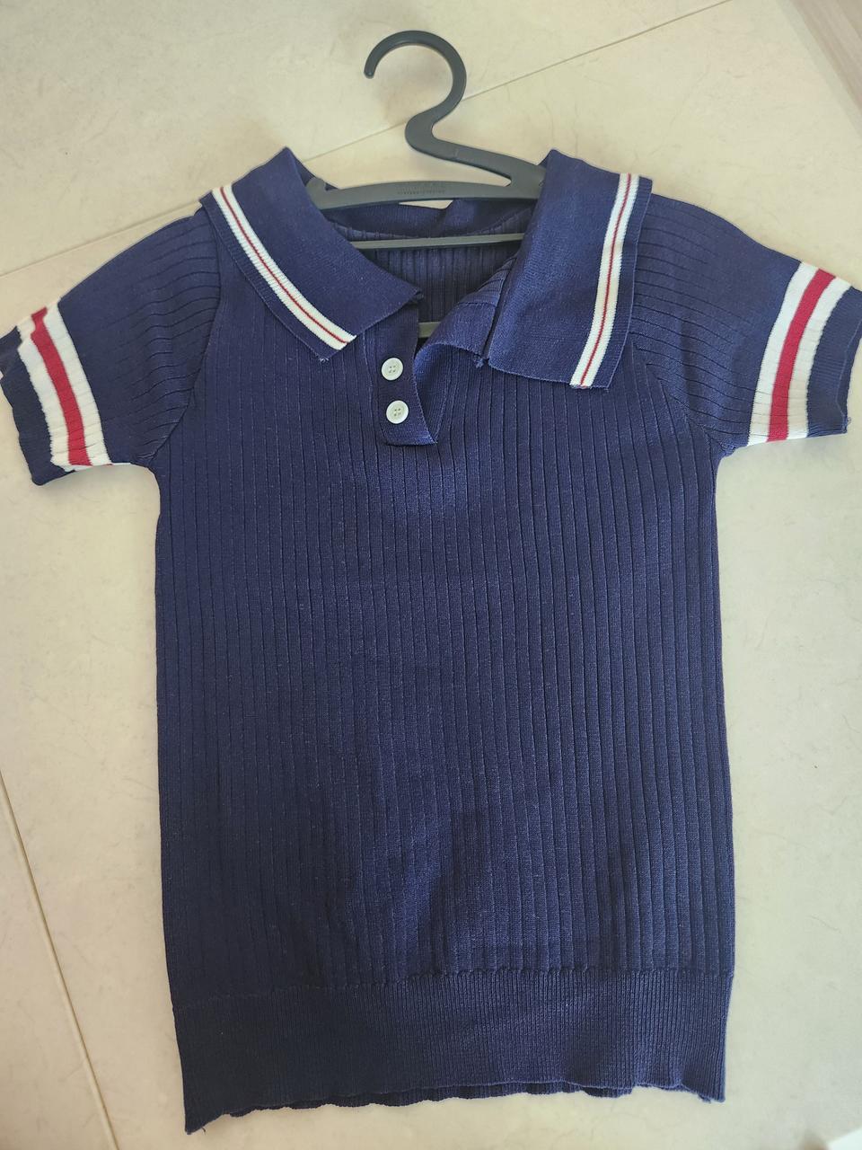 톰브라운 카라 반팔 네이비