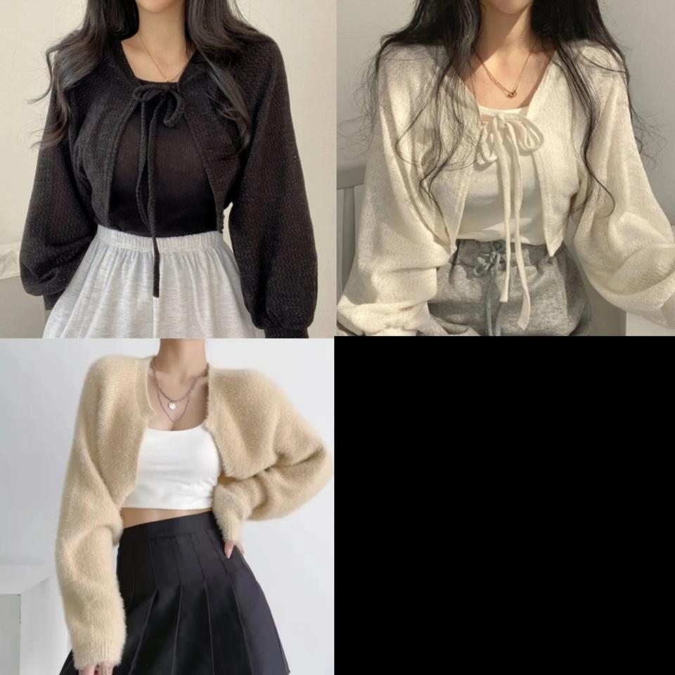 새거) 볼레로 리본 가디건 블랙 화이트 티셔츠 카디건 니트 베이지