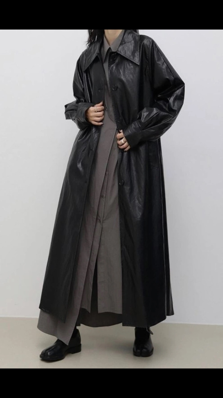 공홈품절 핏 예쁜 25만원대 트리밍버드 롱 레더자켓, 블랙