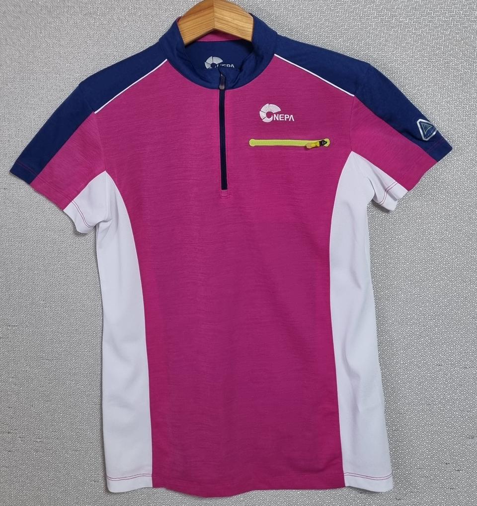 XS (44) 네파 핑크 기능성 반집업 반팔티 