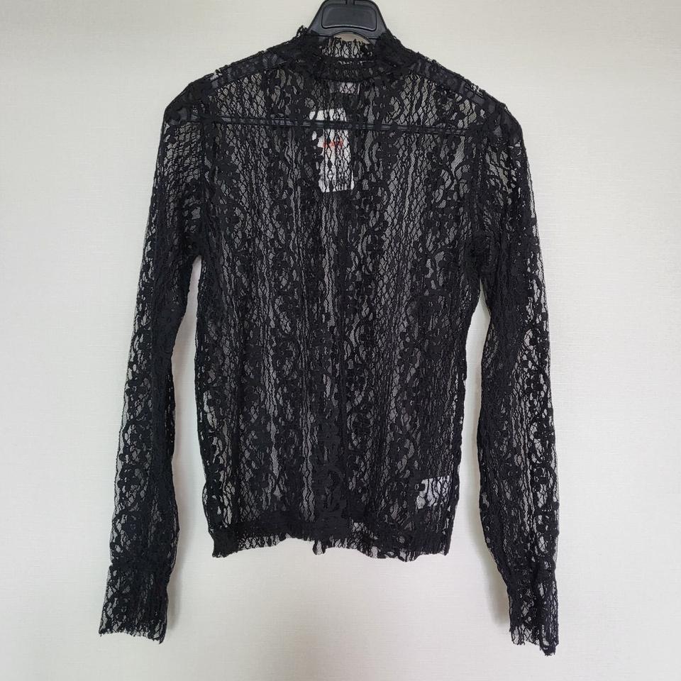 블랙 레이스 시스루  블라우스 티