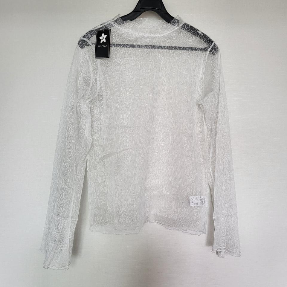 화이트 레이스 시스루 블라우스 티