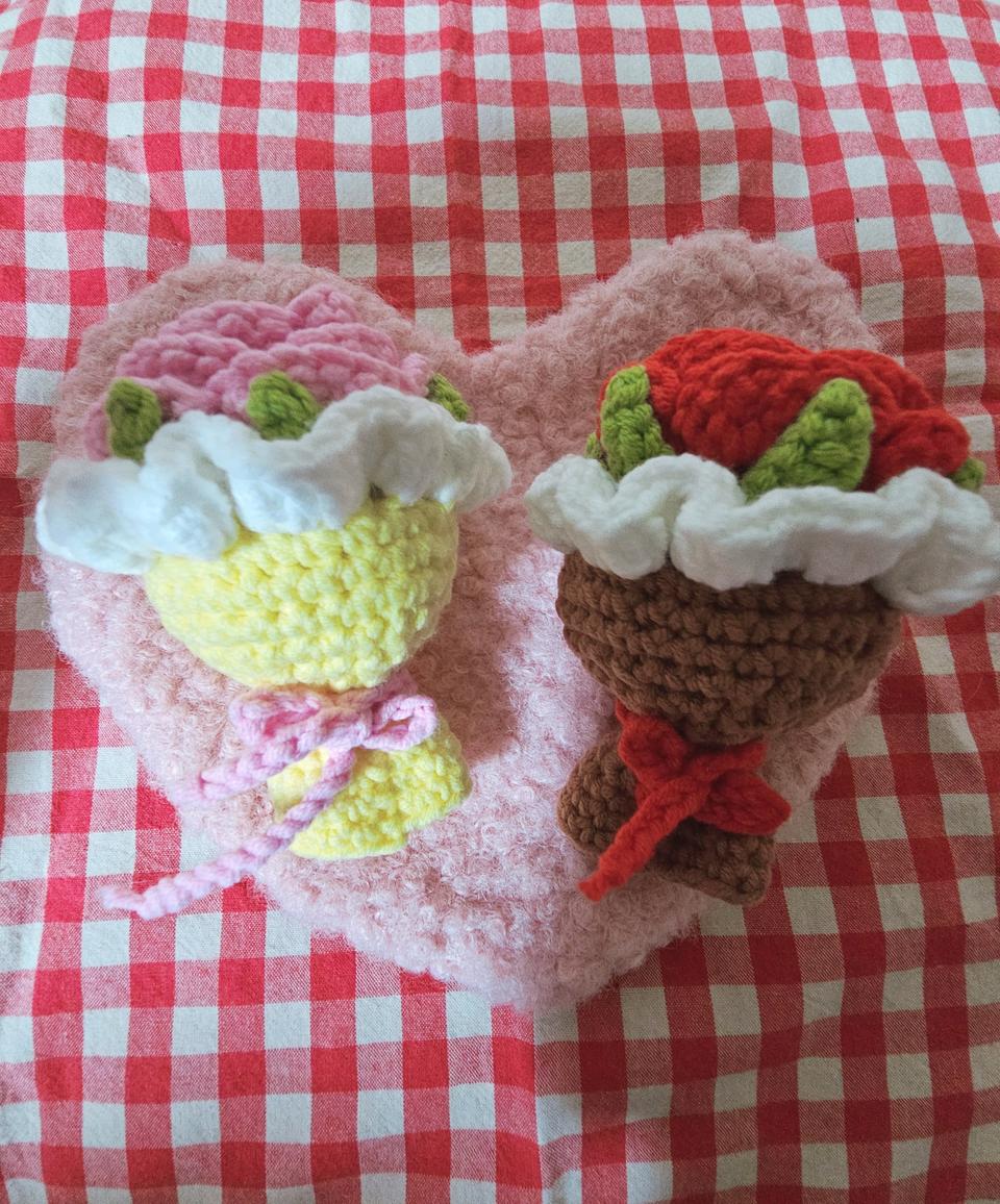 손뜨개 미니 꽃다발키링