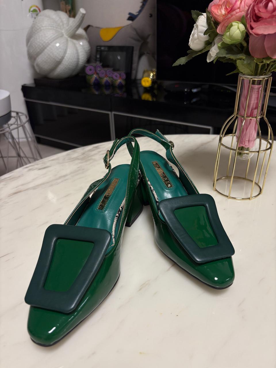 미소페 그린 미들굽 구두 샌들 240 (230~235 추천)