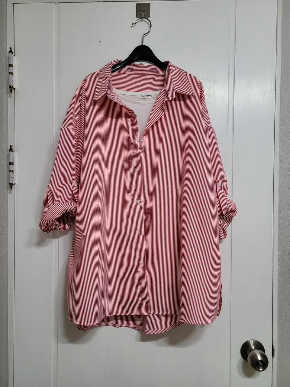 새)66~100 박시오버핏 스트라이프 롤업남방