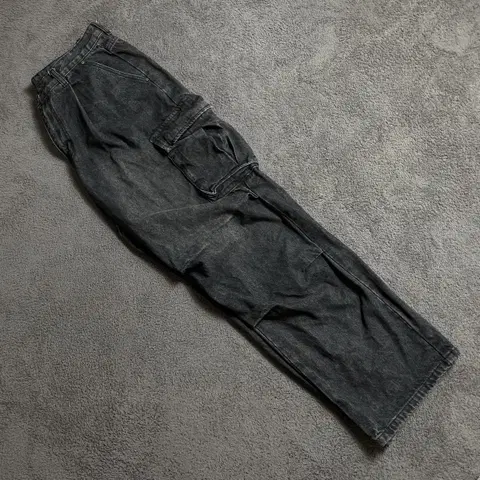 빈티지 흑청 와이드 카고팬츠