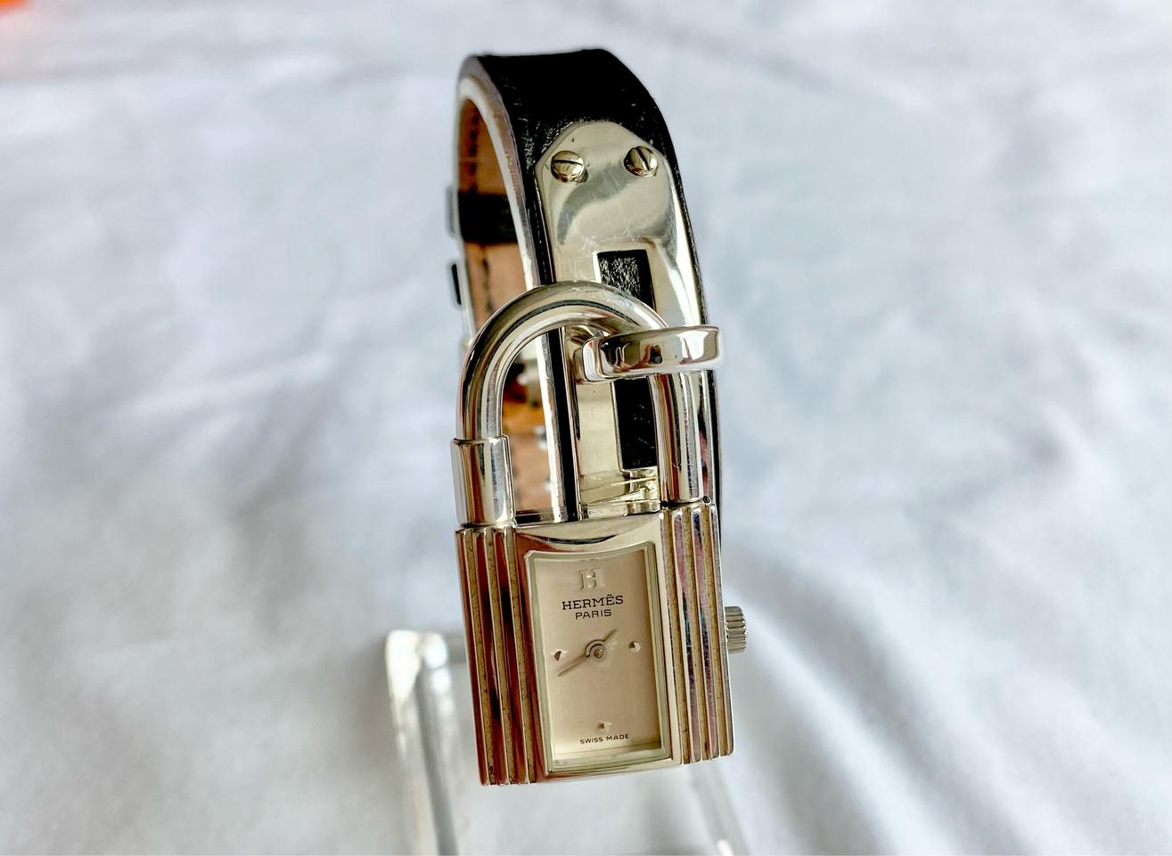 에르메스 켈리 워치 실버 은장 (블랙 스트랩)