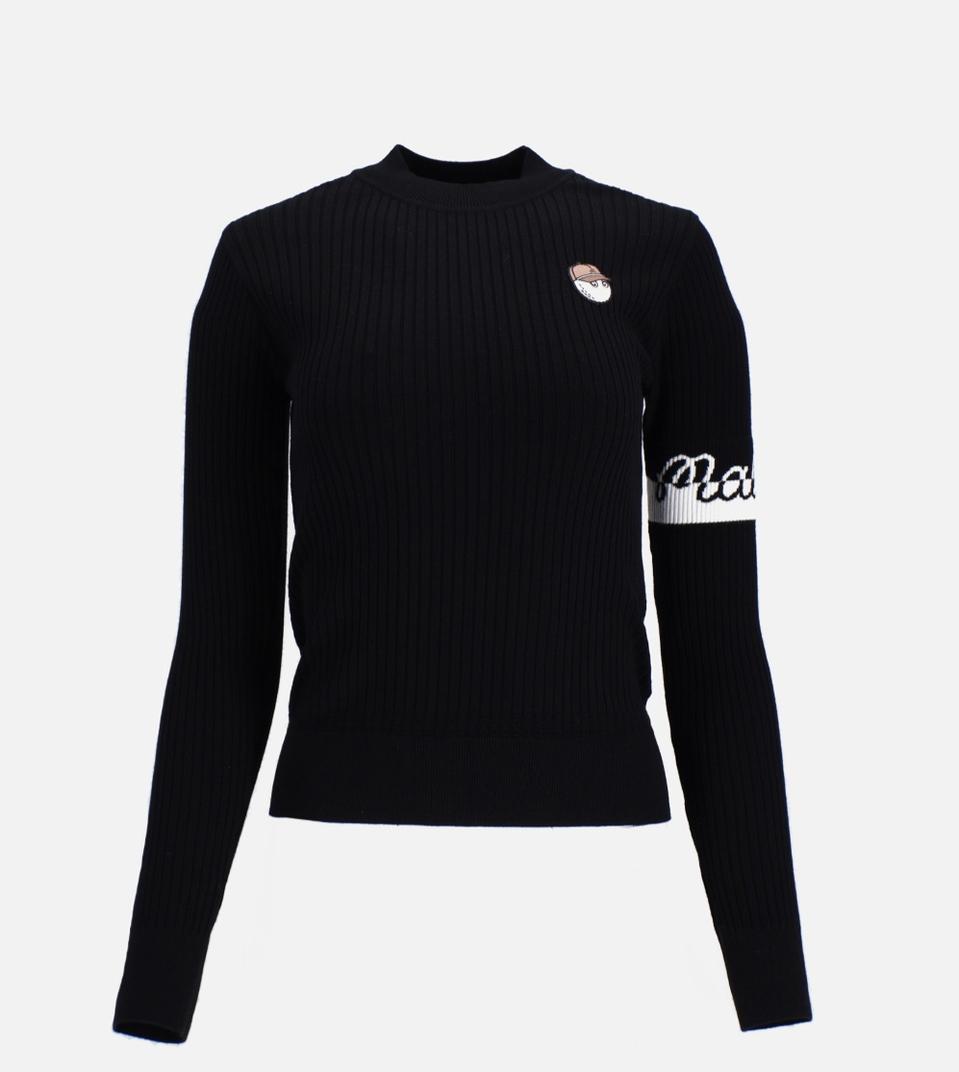 [Malbon Golf] 정품 말본 여성 소매 로고 포인트 골지 탑 니트