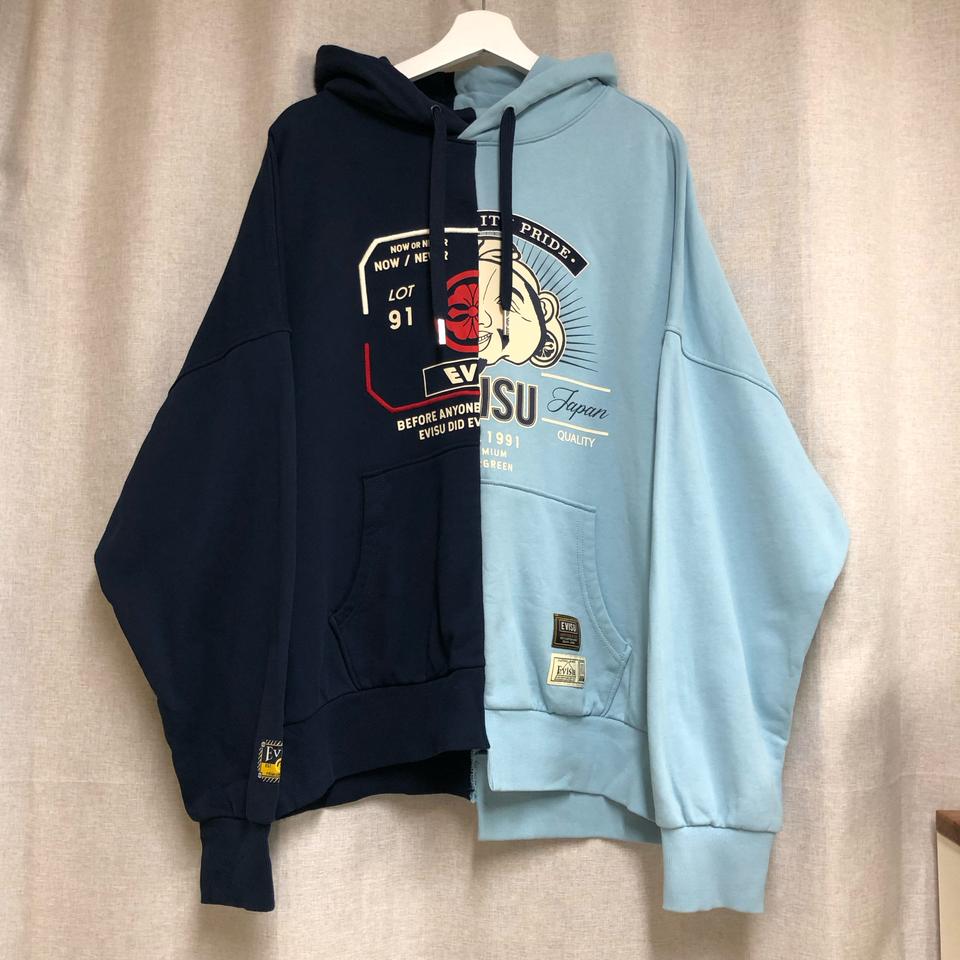 EVISU 에비수 투톤 컬러 오버핏 후드티 (L)