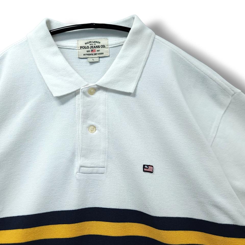 [L] 폴로진 랄프로렌 미니성조기 화이트 반팔 카라티셔츠