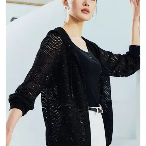 J by 정구호 디자이너 망사 크로쉐 니트 후드 가디건 집업