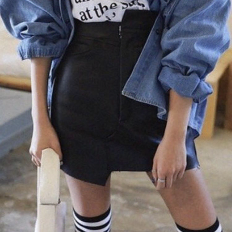 1950. 라걸 메이빈스 비바문 언발 체크 레더미니스커트/M