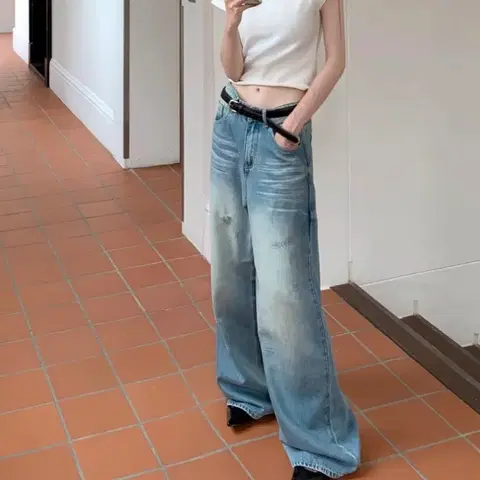 171. 트랜디어패럴 스크래치 루즈 와이드 데님팬츠/XL