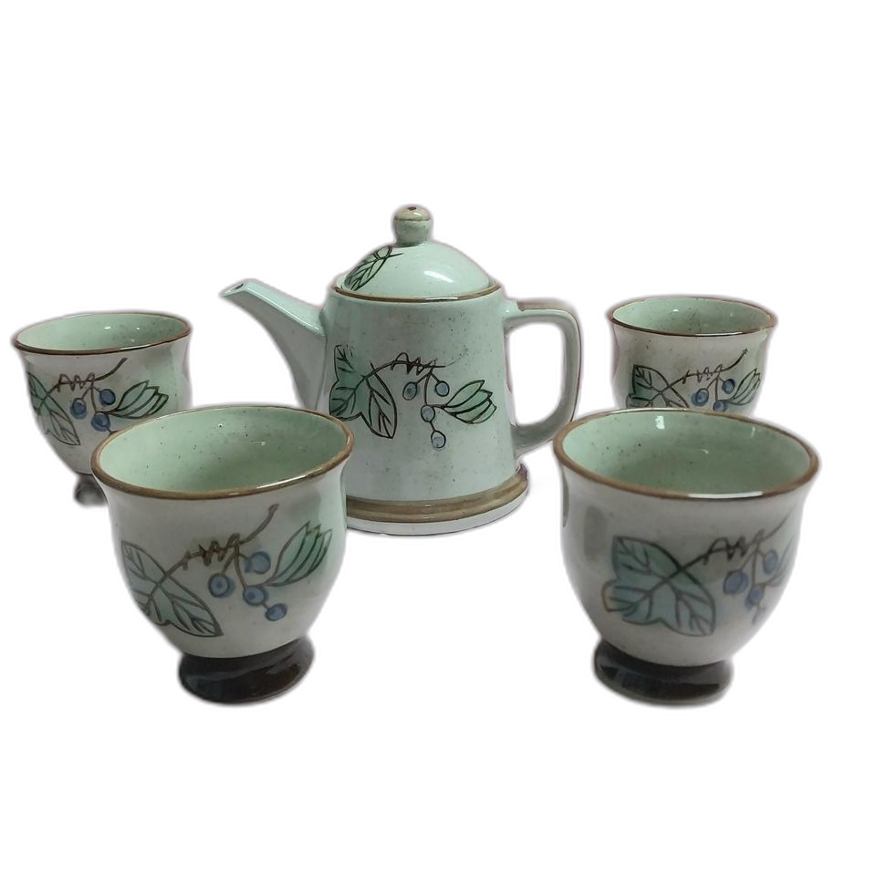 새제품 핸드메이드페인팅 도자기 다기잔4 주전자1개 세트