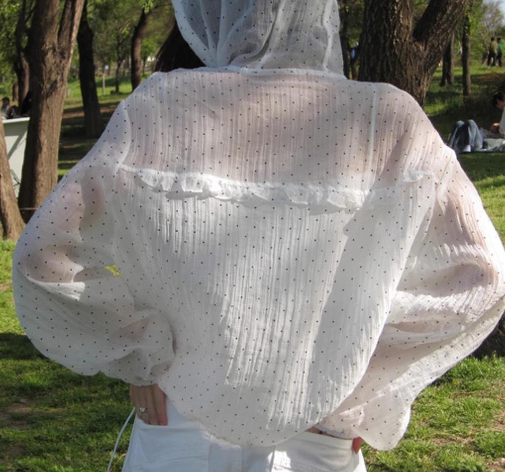 프릴 도트 후드 바람막이점퍼 여름 땡땡이집업점퍼