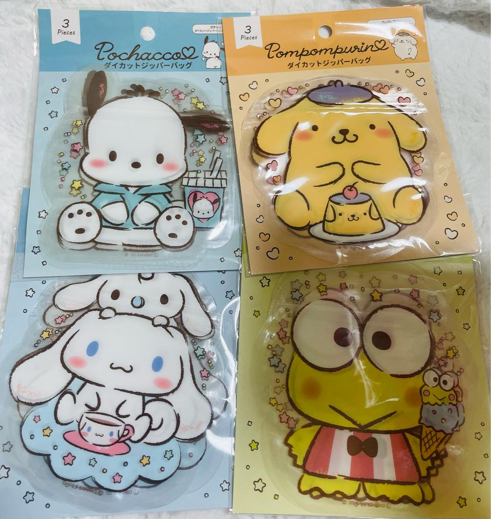 산리오 모양 지퍼백 4종 시나모롤 포차코 케로피 폼폼푸