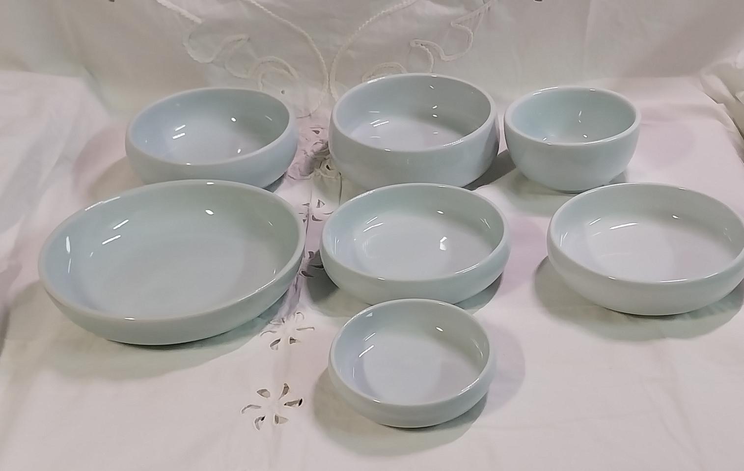 새제품 오래된 백자(청자) 옥천 도자기 민무늬 8p 밥공기 국그릇 접시