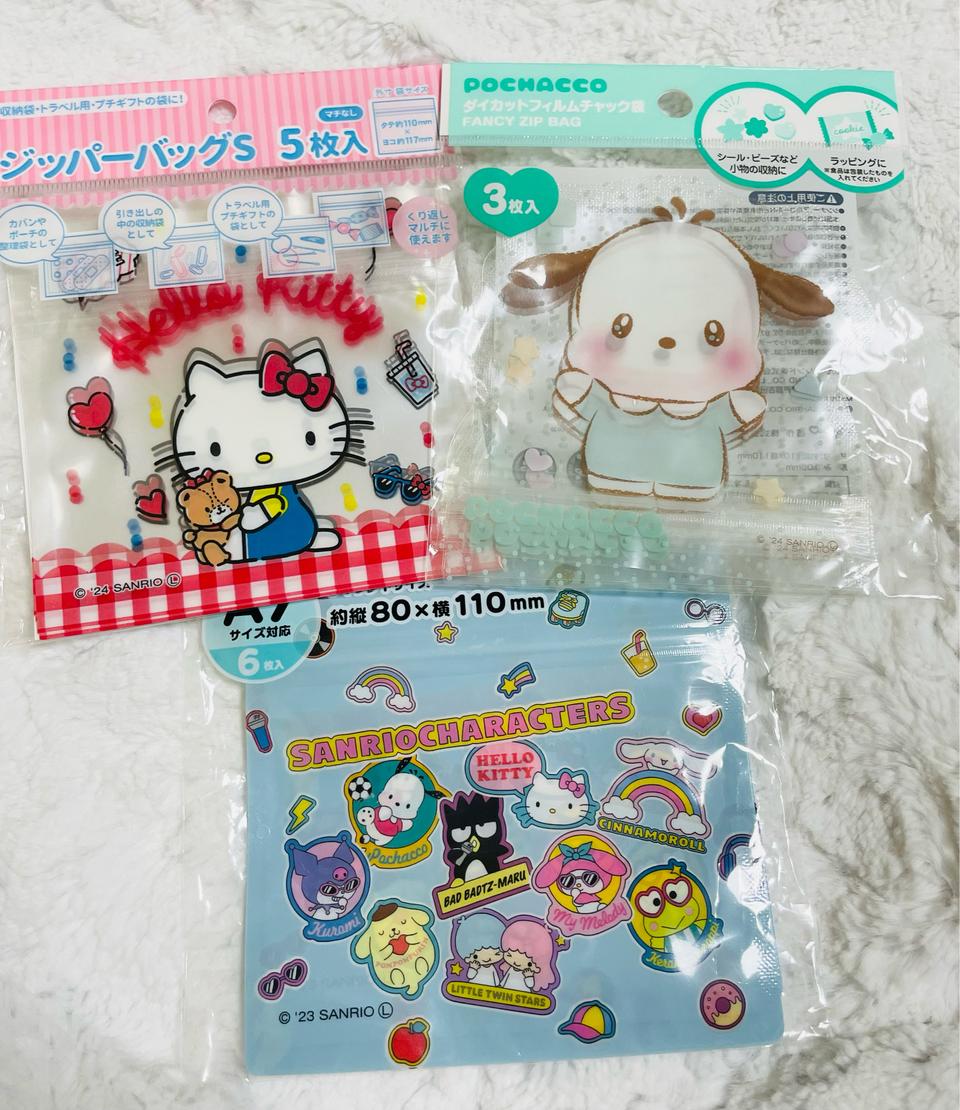 산리오 포차코 키티 지퍼백 3종