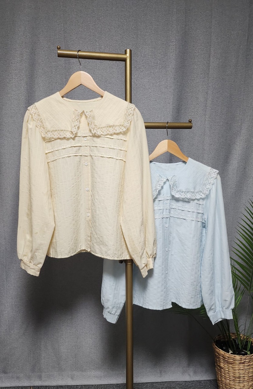 레이스 세라카라 블라우스(크림. 스카이)  특가