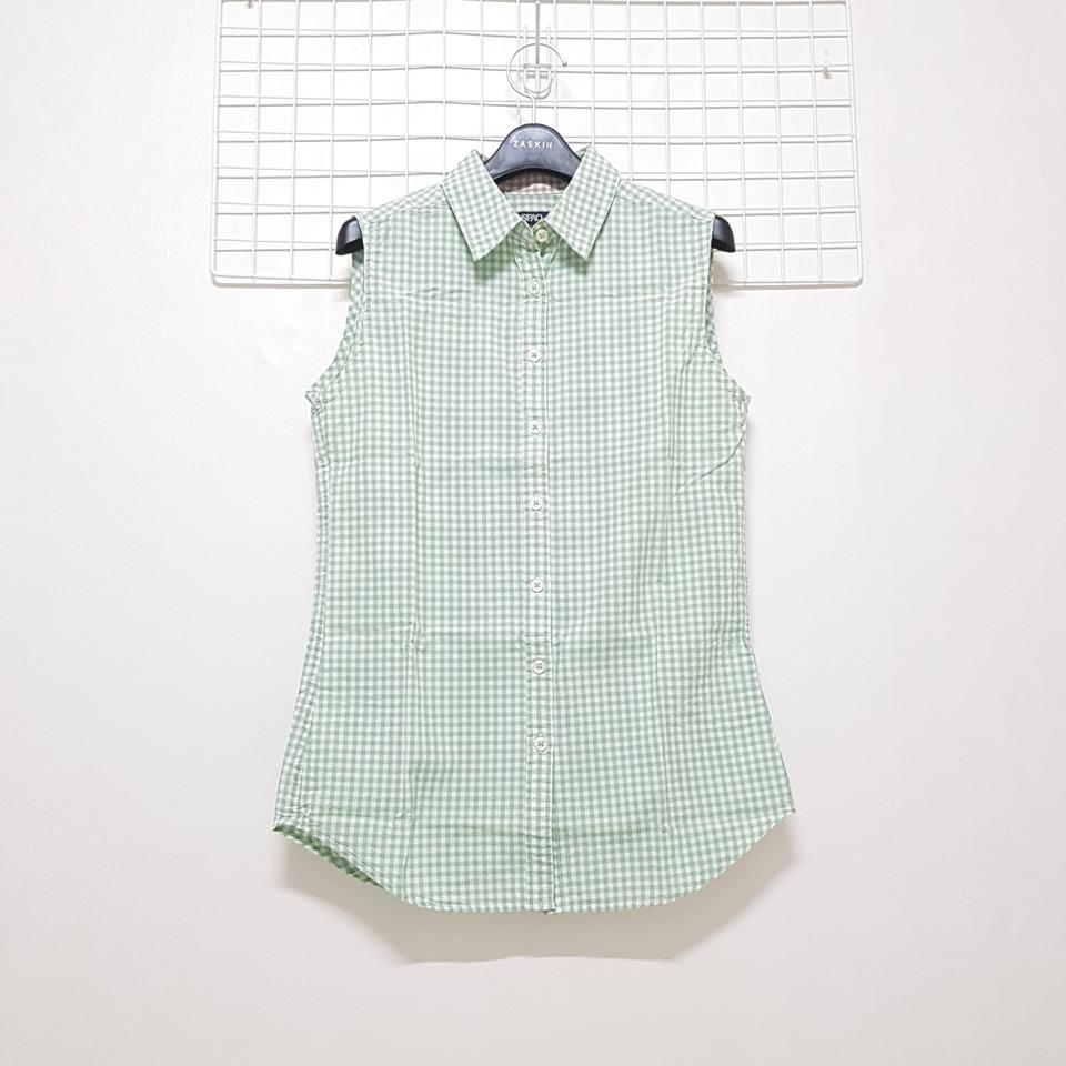 스파오 민트그린 연두색 고방 잔체크 여름 나시 슬리브리스 민소매 셔츠 S