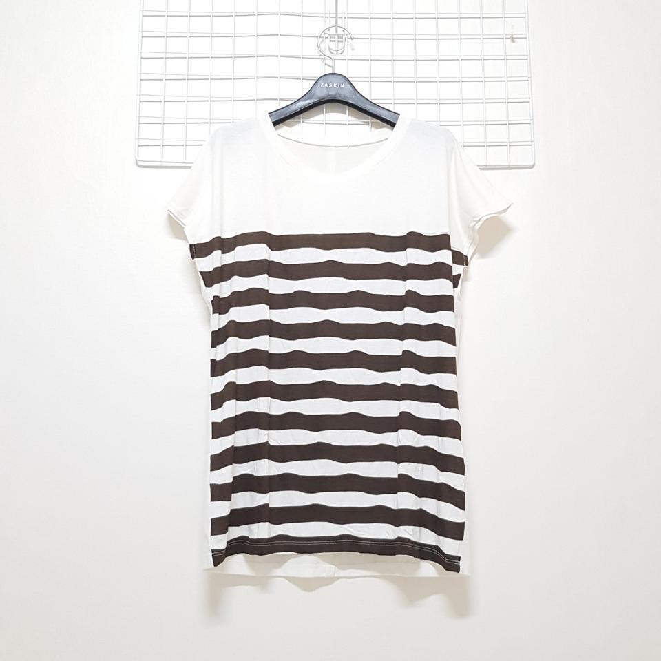 아이잗바바 부드러운 레이온 캡소매 반팔 티셔츠 하프 스트라이프 화이트