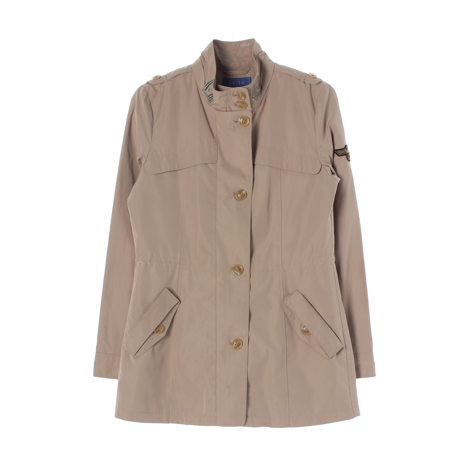 [S]키이스 퀼팅 패딩 안감 베이지 견당 하이넥 하프재킷