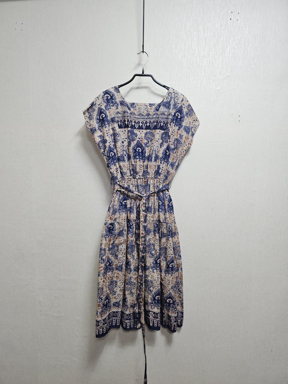 일본빈티지 100%순면 나염 후렌지 면원피스 레트로 기하학 새거컨디션 5