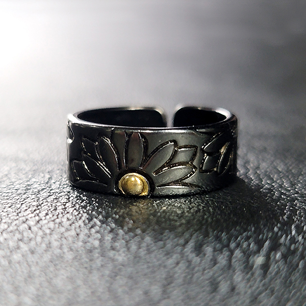 Daisy 실버 흑도금 남자 엔틱 빈티지 선물 플라워 꽃 데이지 반지