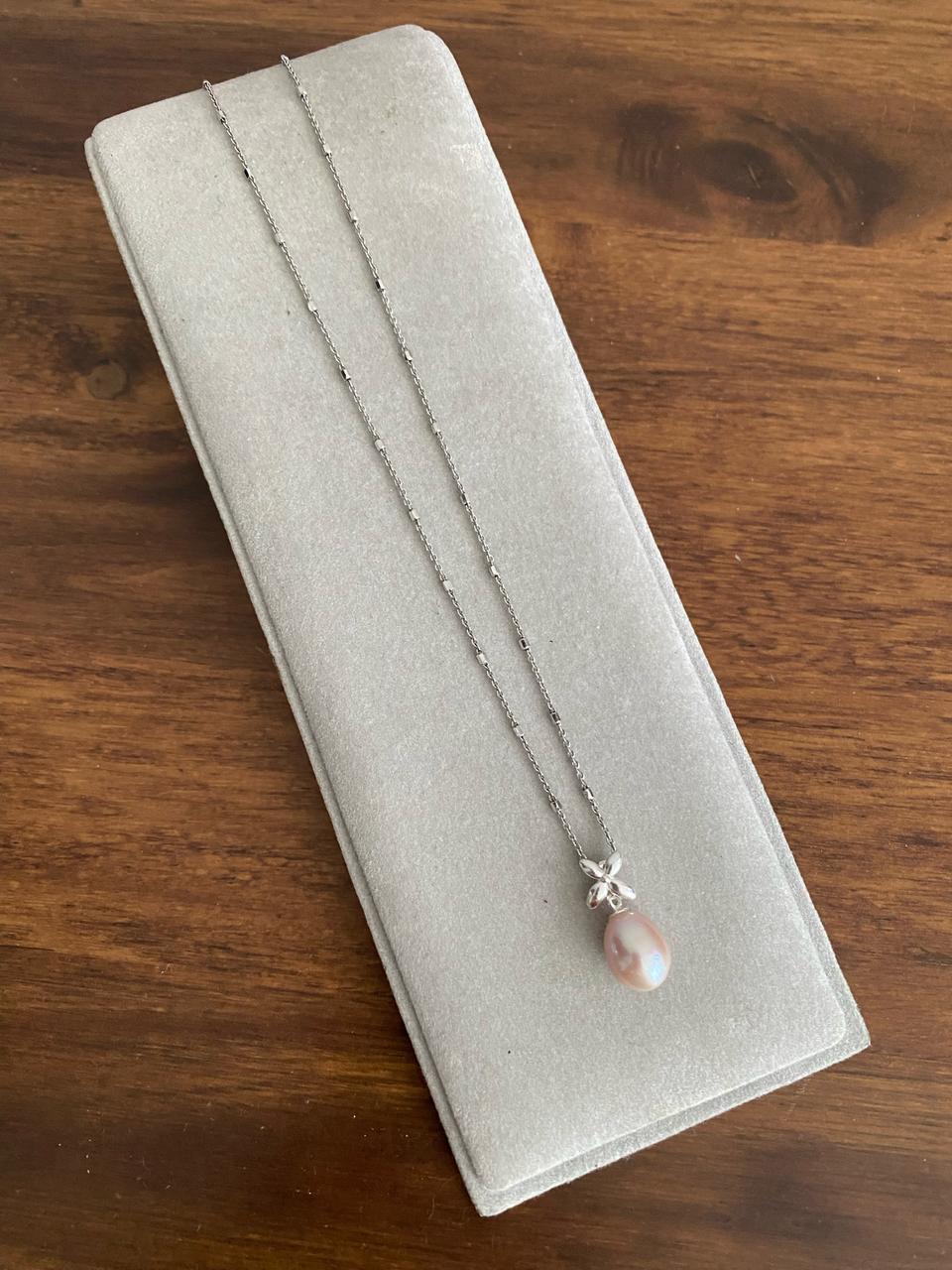 천연 핑크 담수진주 드롭 실버 펜던트 목걸이(925)