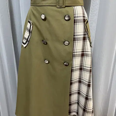 엑시즈팜 체크 롱스커트