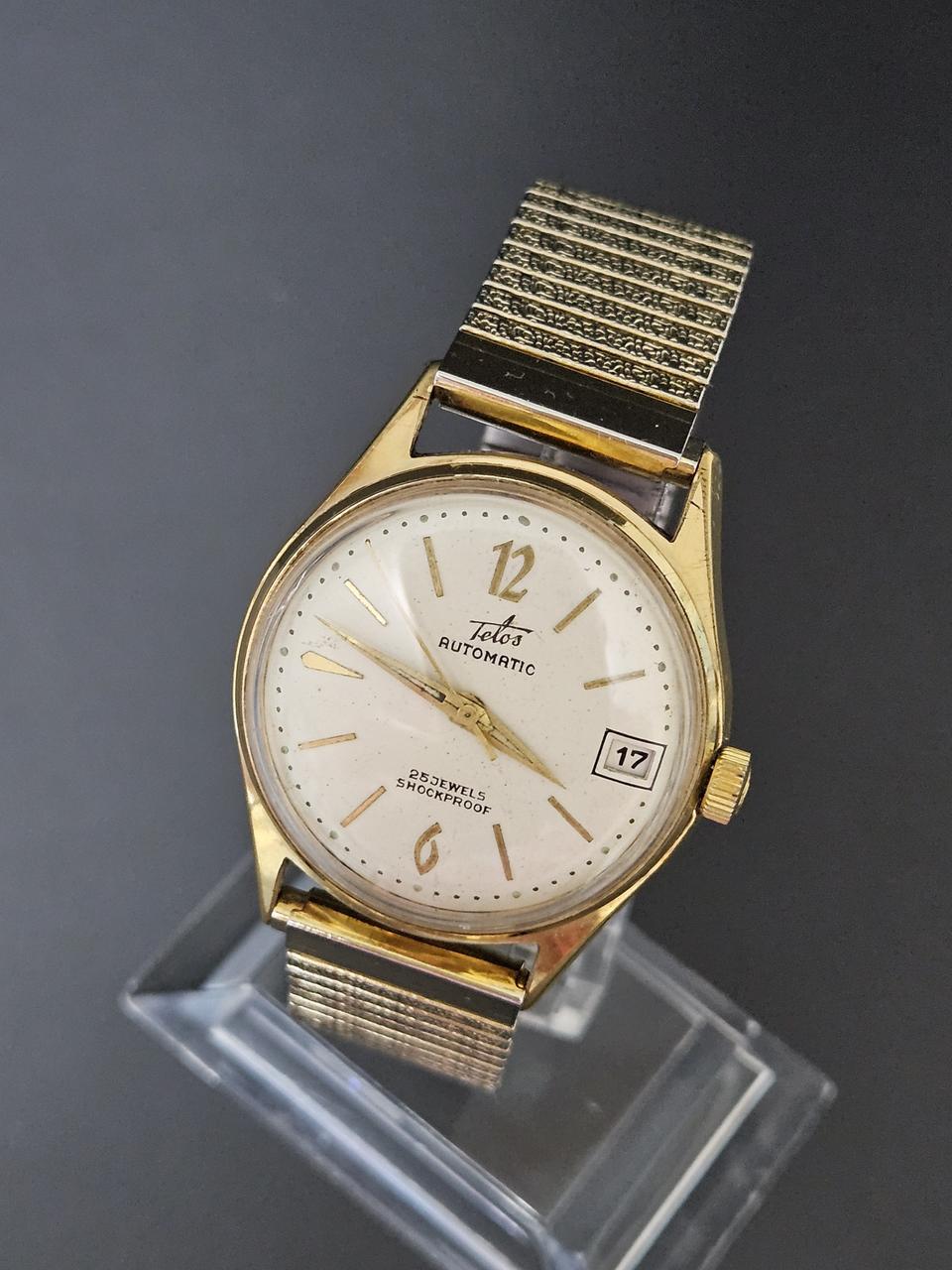 빈티지 Telos 남성용 자동 메탈 시계/SWISS