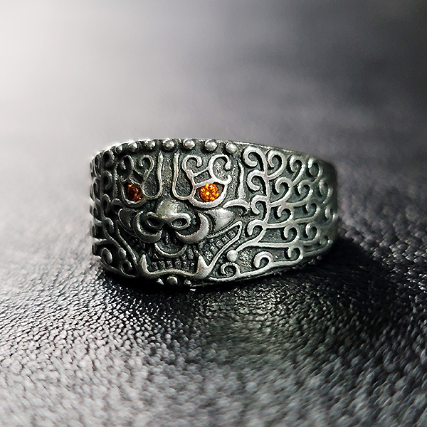 Kushan 실버 남자 엔틱 빈티지 선물 소품 고대 반지