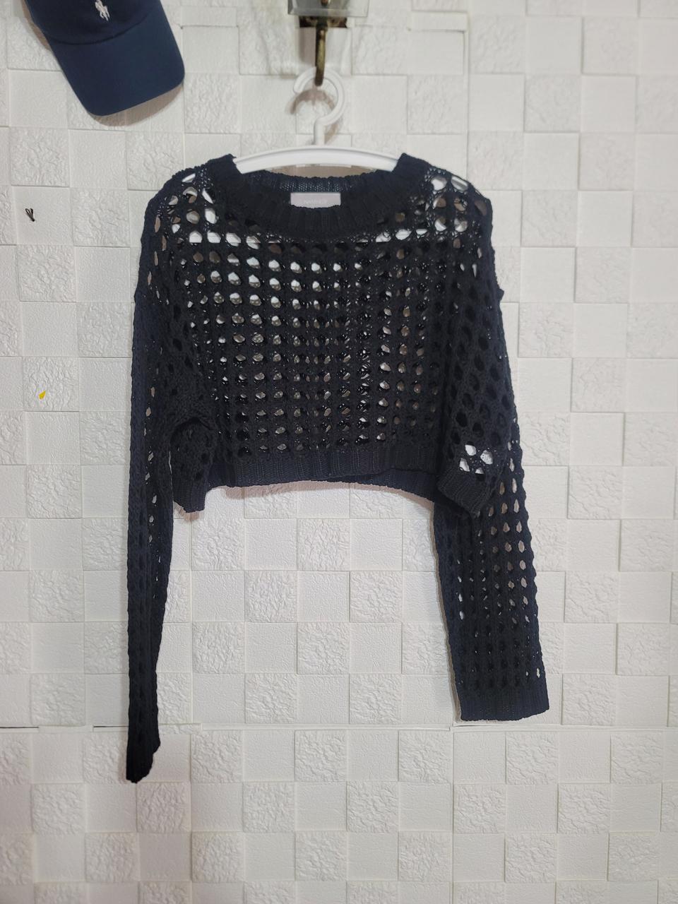 레이어드 크롭 그물 니트