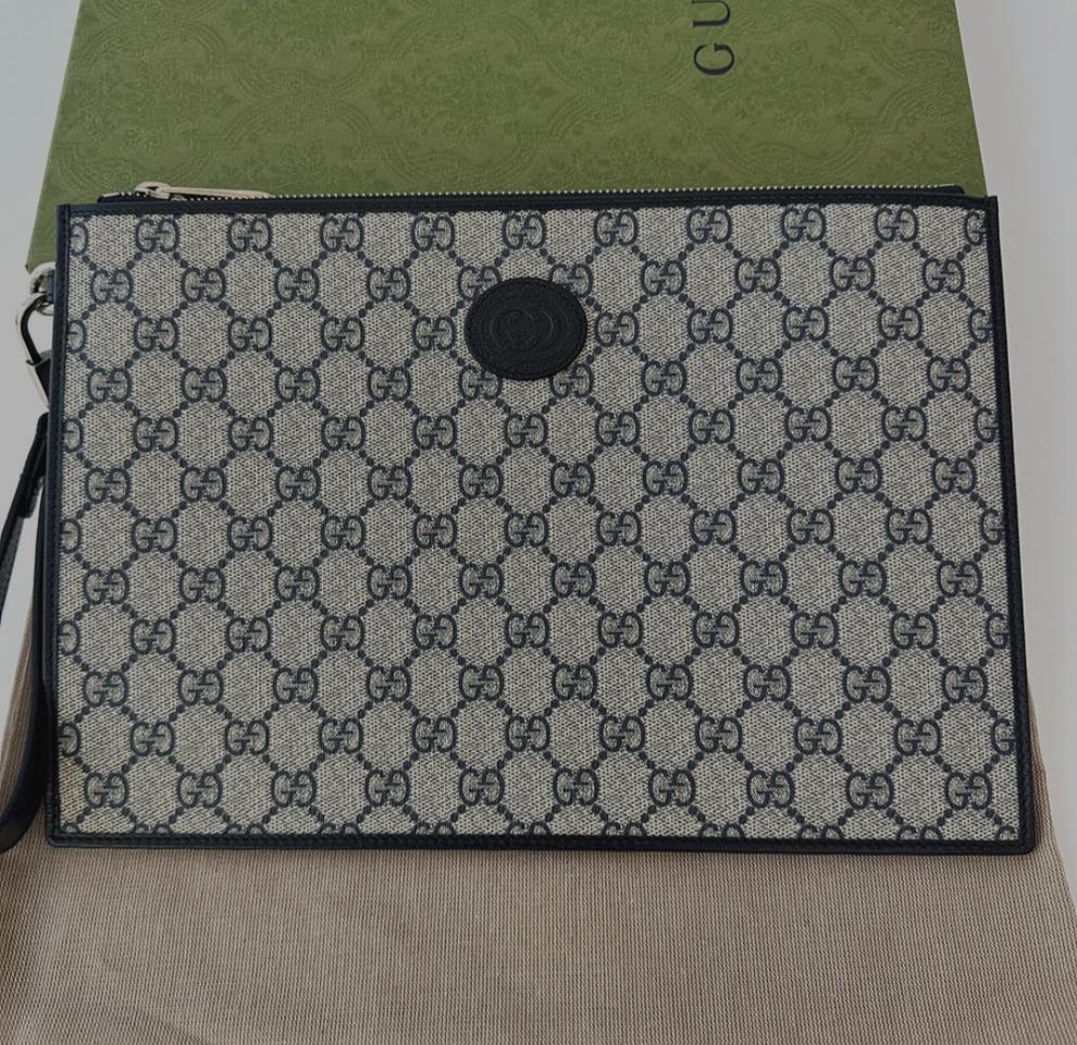 구찌 인터로깅 g 스트랩 클러치백 네이비