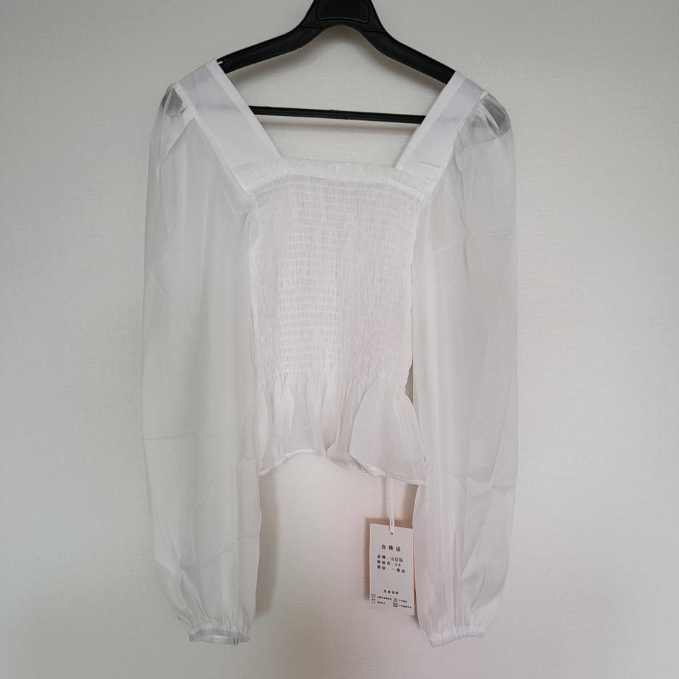 아이보리 셔링 시스루 스퀘어넥 블라우스