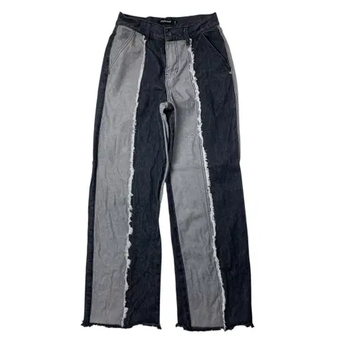 [택포] Citybreeze 시티브리즈 컷팅 배색 와이드데님 블랙 M