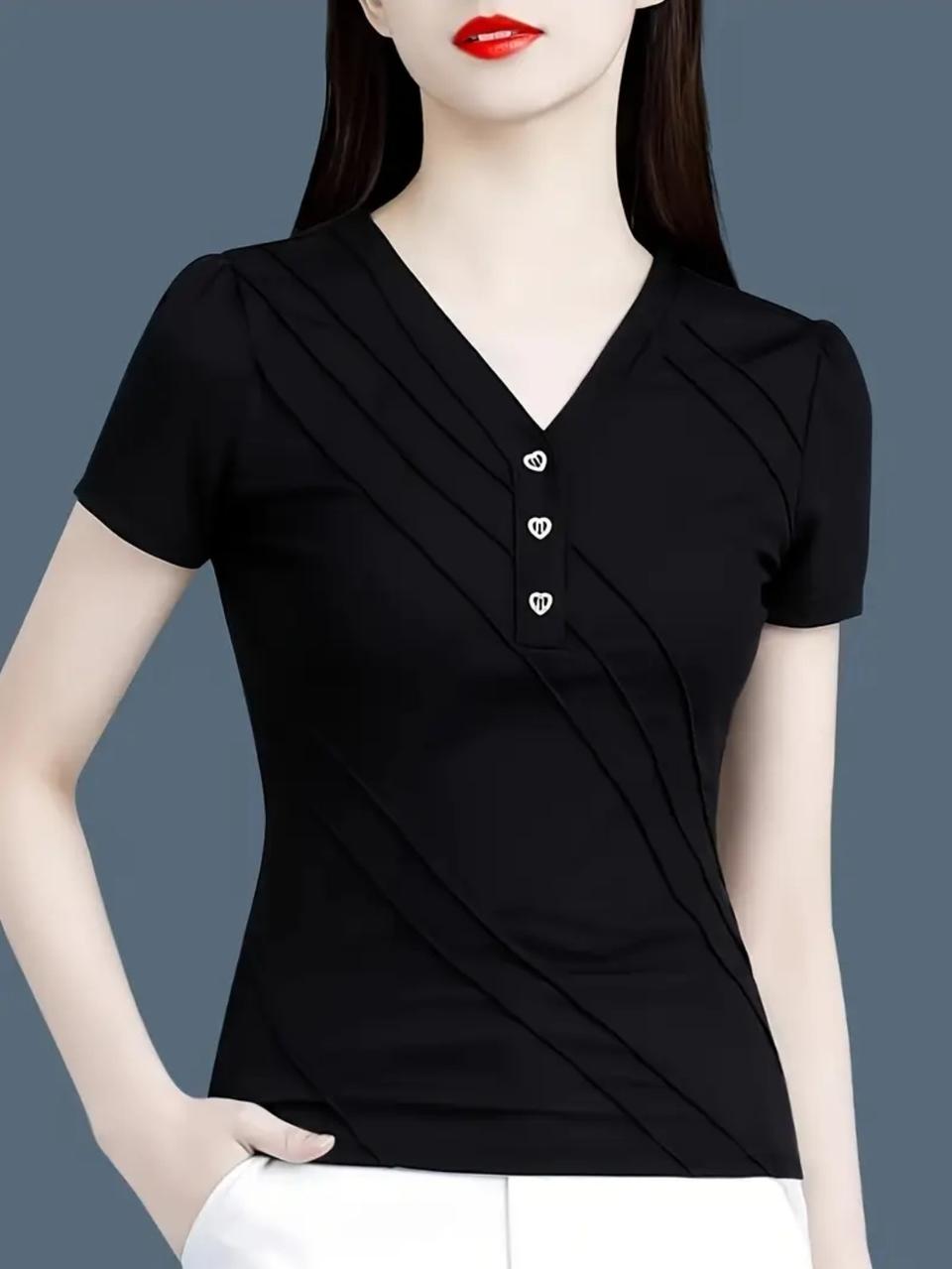 (새상품)V넥 블랙 반팔 티셔츠