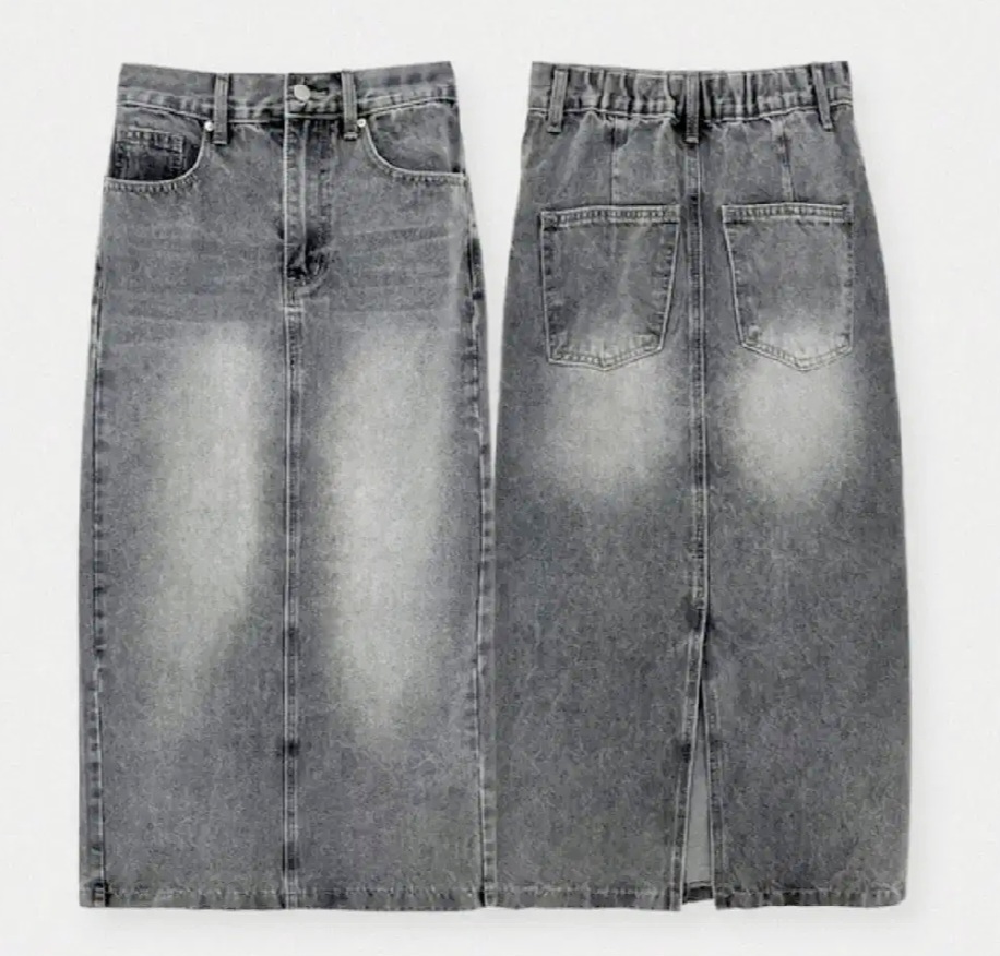 블랙  그레이 진  롱스커트  M