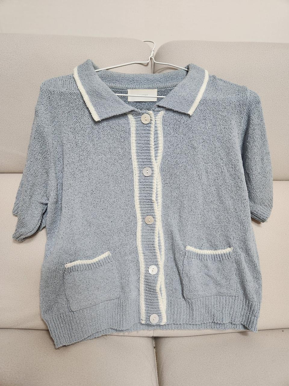 피그먼트 니트 가디건 반팔