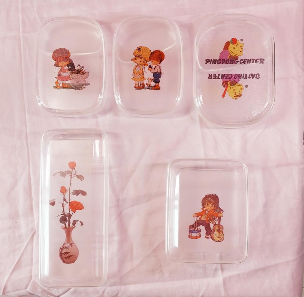 레트로 추억상환 오래된 투명 플라스틱 도시락통, 수저집, 다용도통 5종