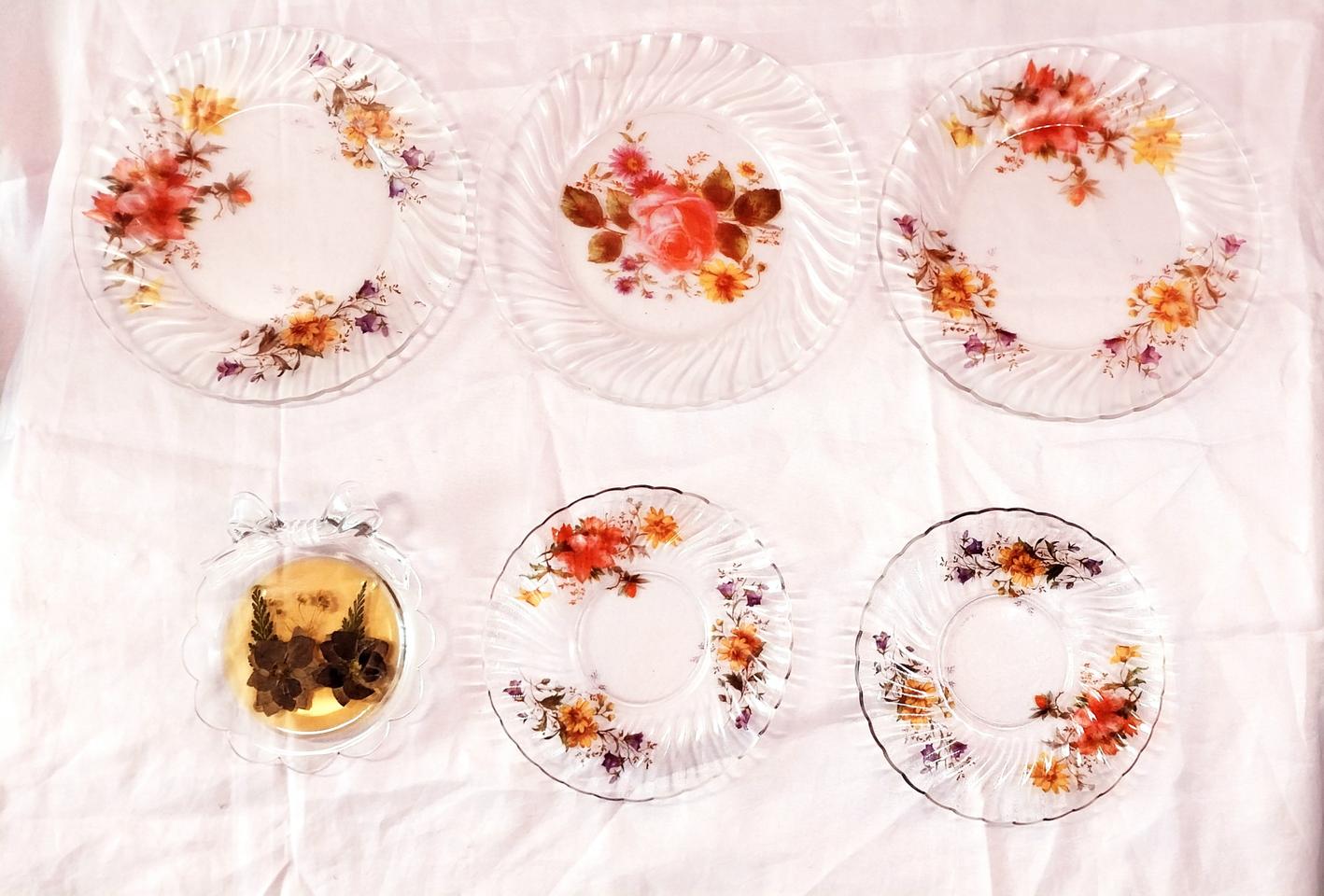 추억의 레트로 빈티지 꽃무늬 잔받침 접시 6종세트