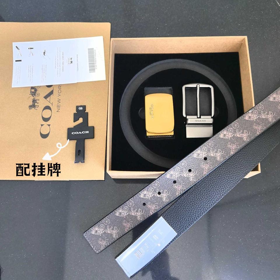코치 COACH 남자 벨트 버클 교체형 37 양면 가죽 벨트 선물세트