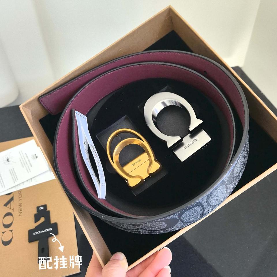 코치 COACH 남자 벨트 버클 교체형 37 양면 가죽 벨트 선물세트
