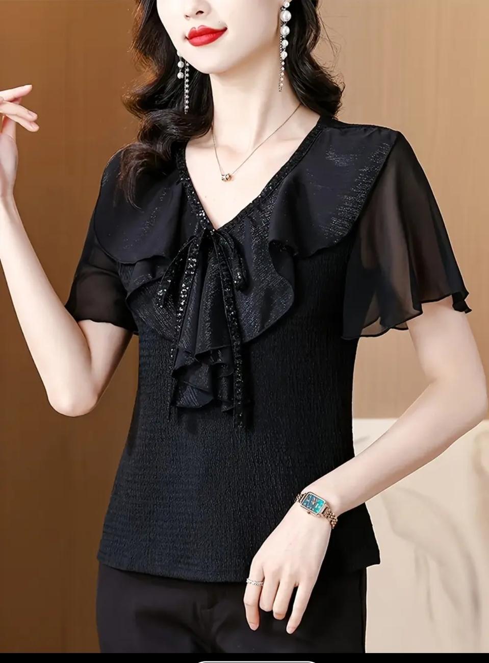 (새상품) 댄스복 검정 쉬폰 블라우스 77