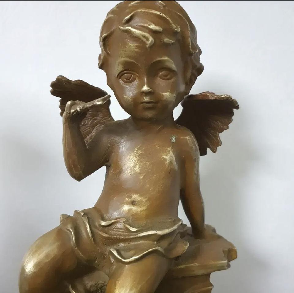 프랑스 아기천사 통브론즈 조각상 엔틱
