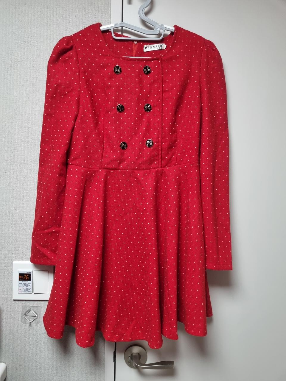 레드도트리본 모직 원피스