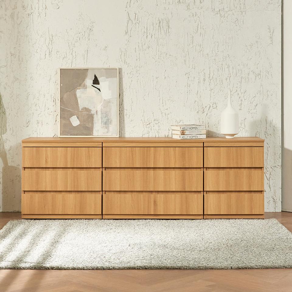 오크 물결 무늬 1800 3단 서랍장 세트