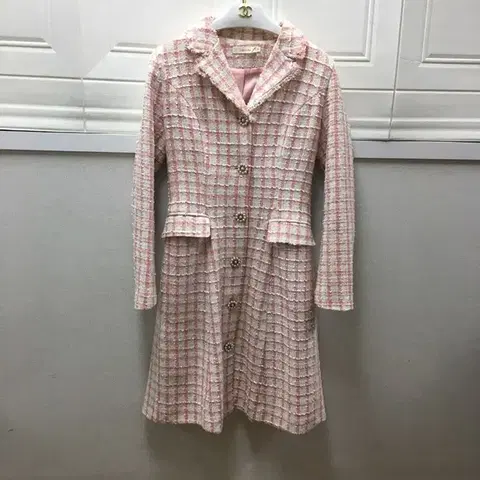 CHICLINE 핑크 트위드 롱코트