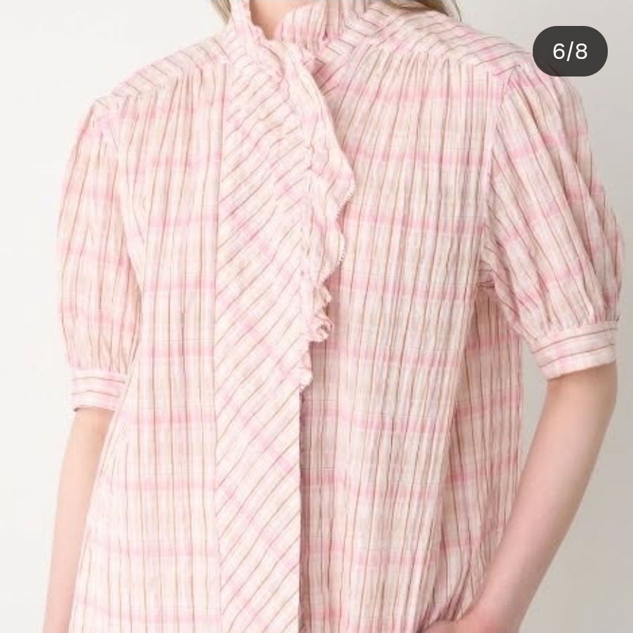 sjsj 러플카라 체크블라우스 (무료배송)